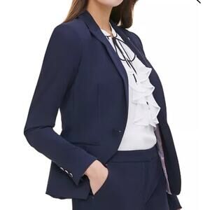 Tommy Hilfiger Sz 14 One Button Blazer Navy Stretch Office ModernTailored EUC